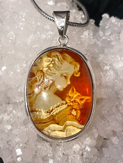 Carved Amber Cameo Pendant