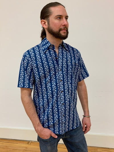 Men’s Block Printed Cotton Shirt - Floating Lotus