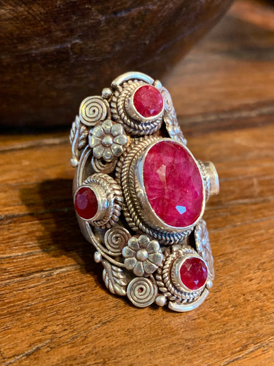 Ruby Flower Ring - Floating Lotus