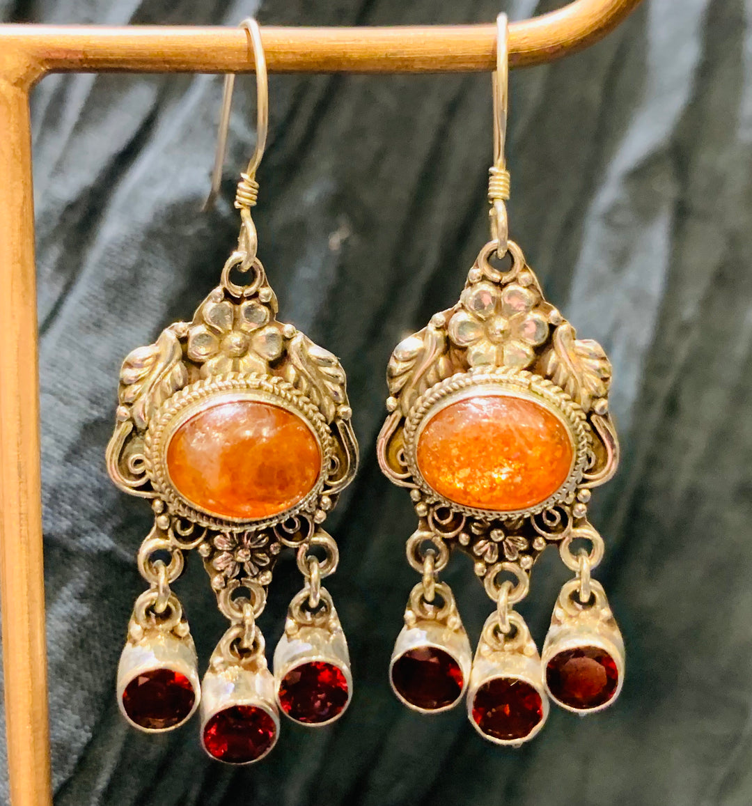 Sunstone and Garnet Earrings