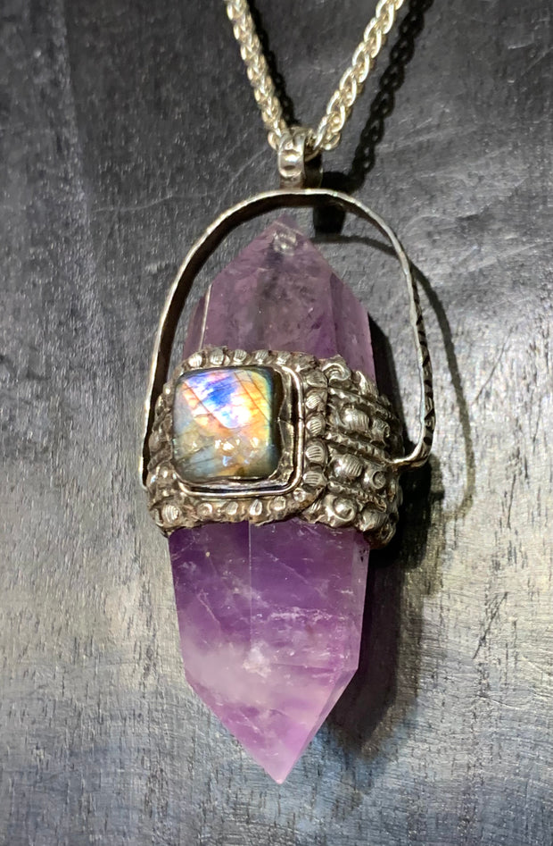 Amethyst and Purple Labradorite Pendant