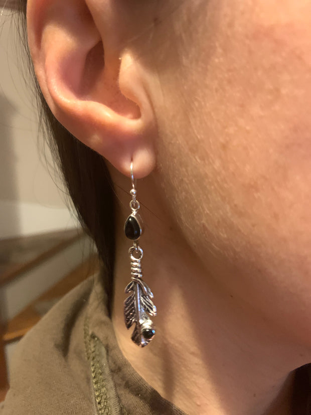 Onyx Feather Earrings