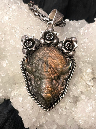 Labradorite Buffalo Pendant