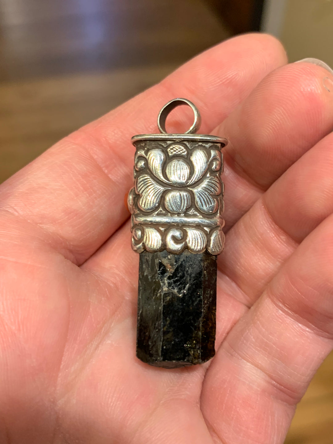 Black Tourmaline with Coral Healing Pendant