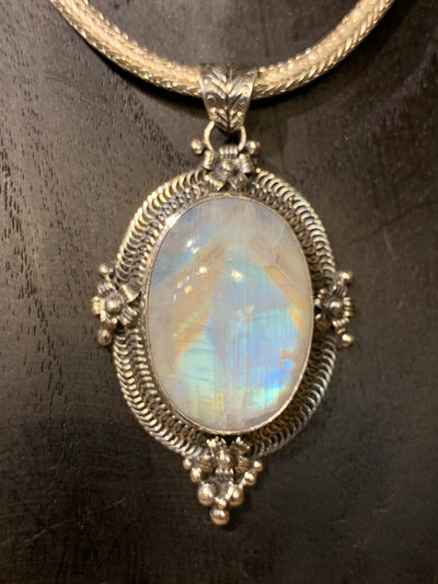 Rainbow Moonstone Lotus Pendant