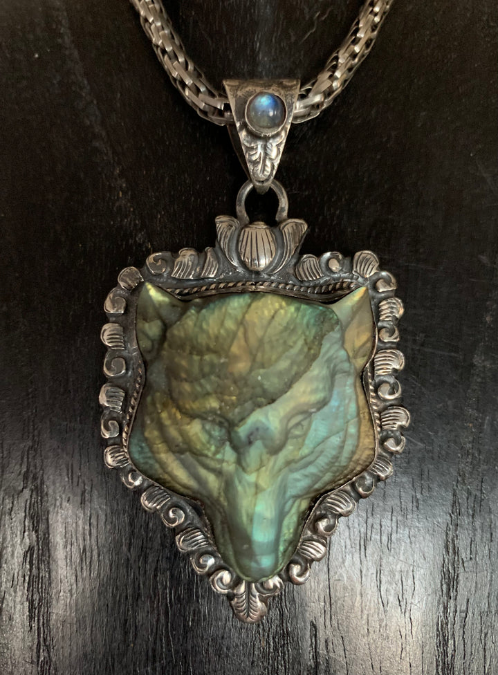 Labradorite Wolf Transformation Pendant