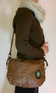 Brown Leather Patchwork Handbag
