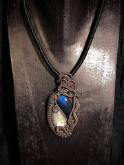 Divine Duality Moonstone and Labradorite Pendant