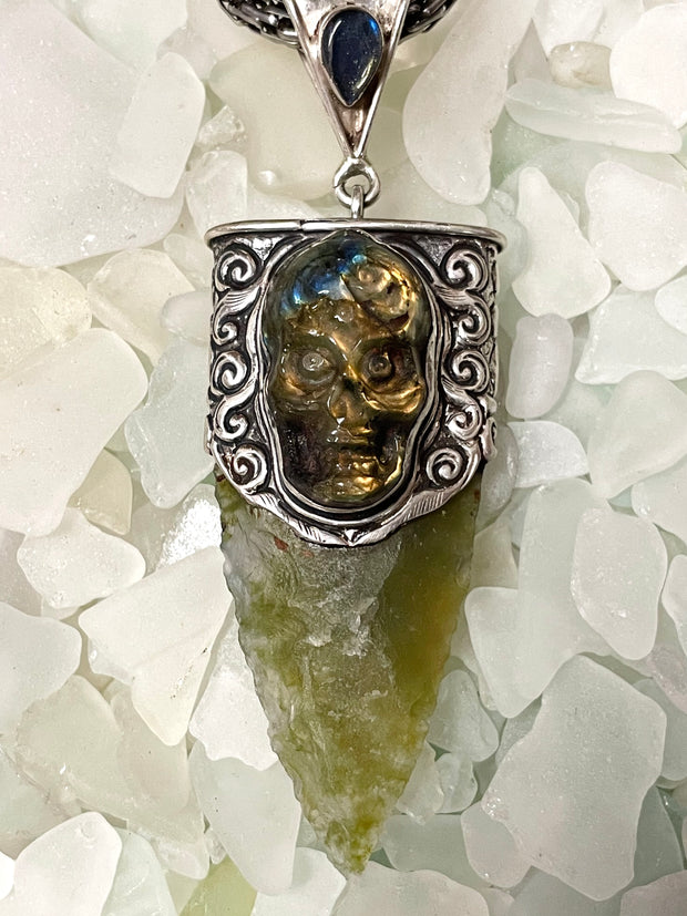 Nature’s Guardian Green Obsidian and Labradorite Pendant