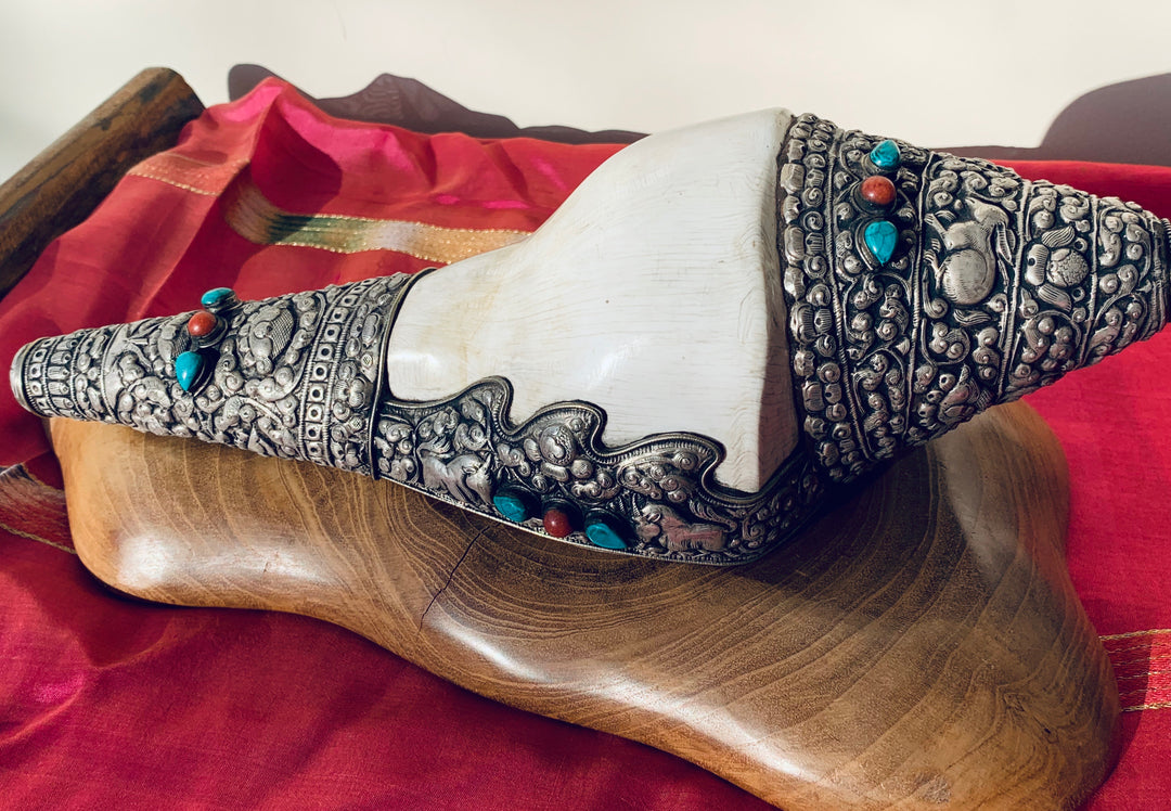 Cong Shell Horn Tibetan Conch Shell Horn - Floating Lotus