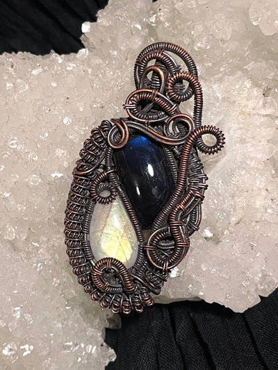 Divine Duality Moonstone and Labradorite Pendant