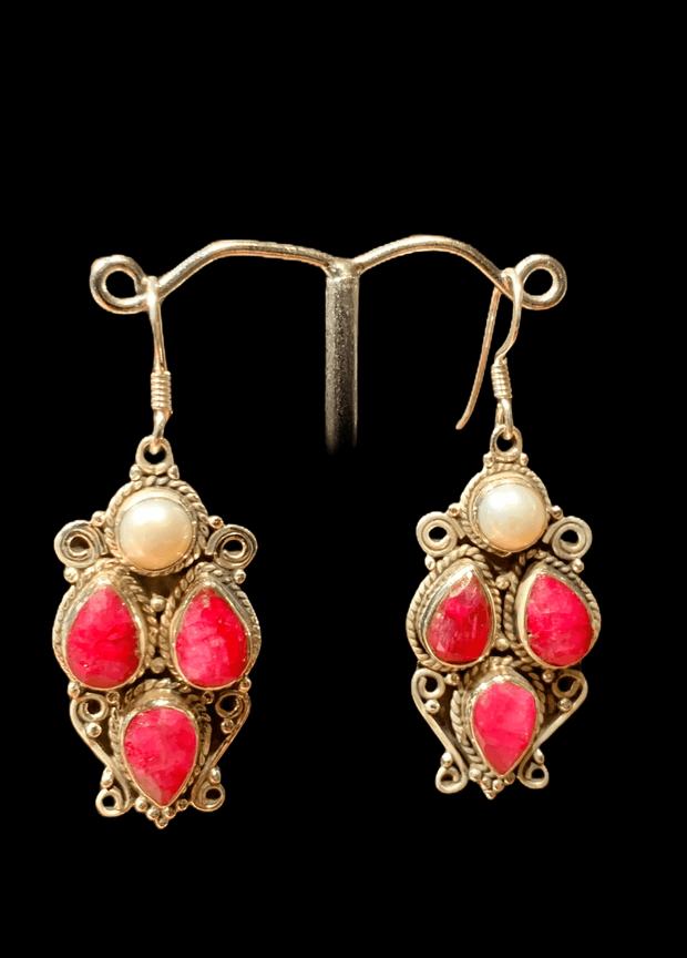 Elegant Ruby & Pearl Earrings - Floating Lotus