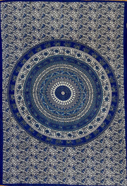 Blue Circle of Life Mandala Tapestry - Twin Size