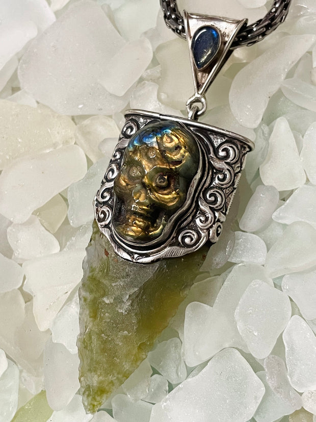 Nature’s Guardian Green Obsidian and Labradorite Pendant
