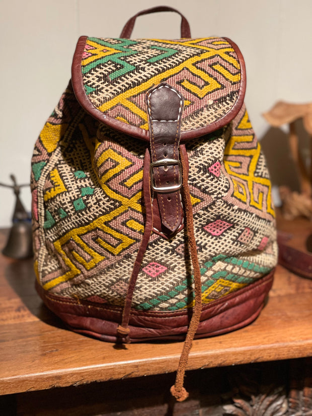 Chamomile Moroccan Kilim and Leather Backpack