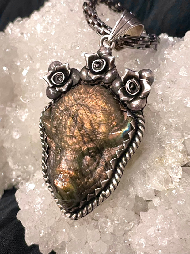 Labradorite Buffalo Pendant