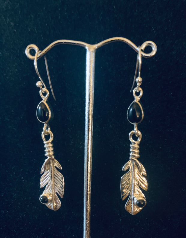 Onyx Feather Earrings