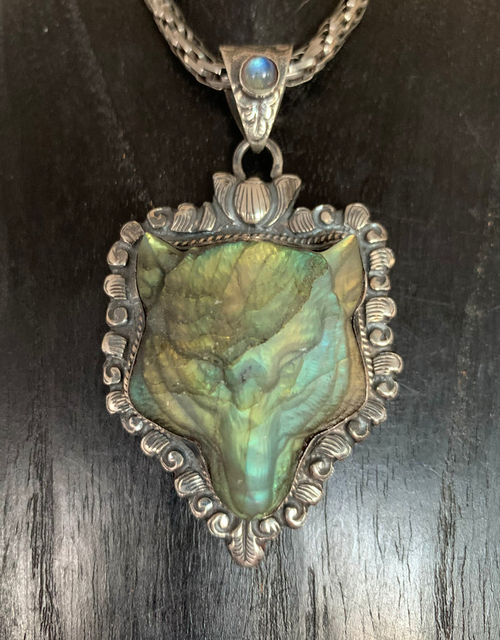 Labradorite Wolf Transformation Pendant
