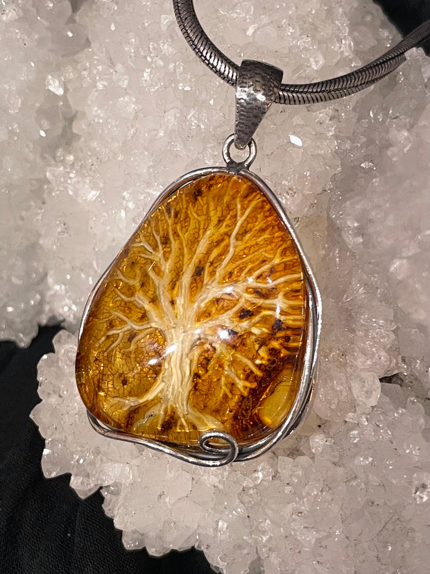 Tree of Life Carved Amber Pendant
