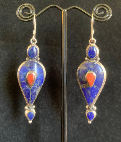 Vintage Lapis and Coral Earrings