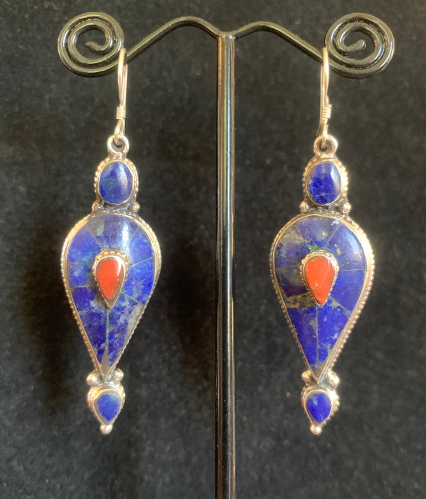 Vintage Lapis and Coral Earrings