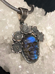 Tibetan Skull Hand-Carved Labradorite Pendant