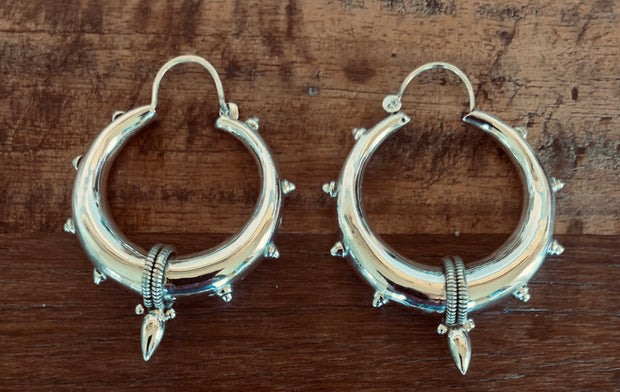 Studded Tribal Hoop Earrings - Floating Lotus
