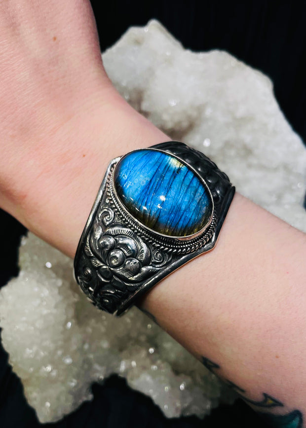 Cosmic Lotus Labradorite Cuff Bracelet