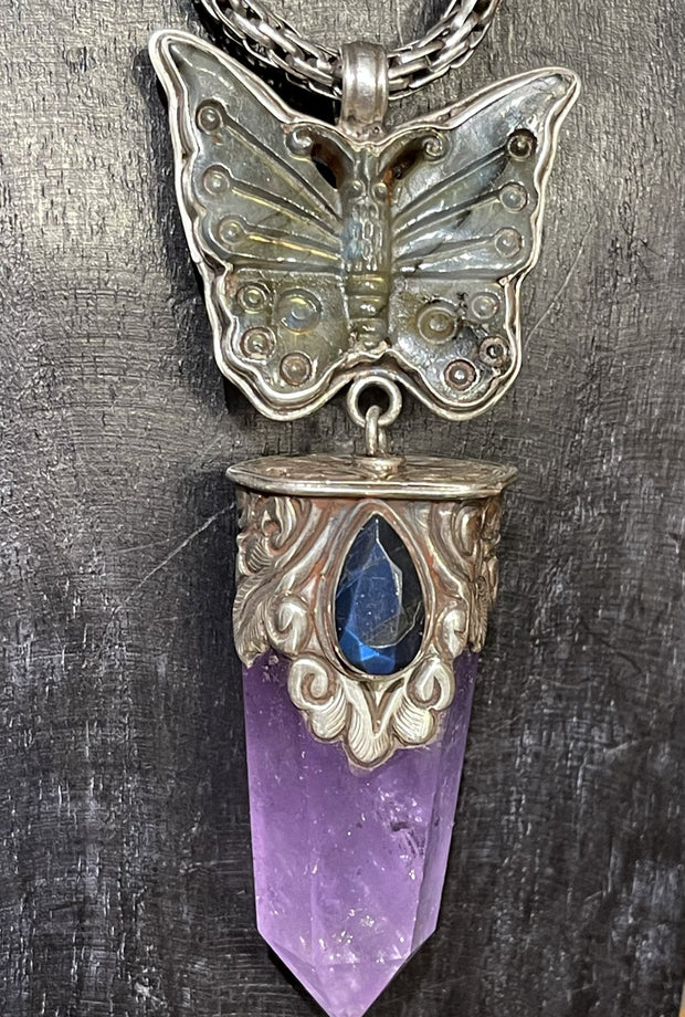 Amethyst And Labradorite Butterfly Pendant