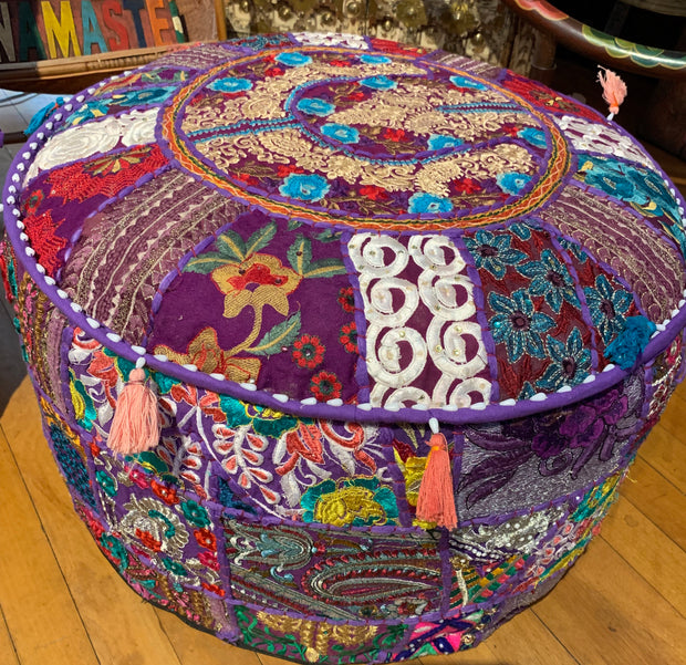 Large Patchwork Pouf Ottoman - Floating Lotus
