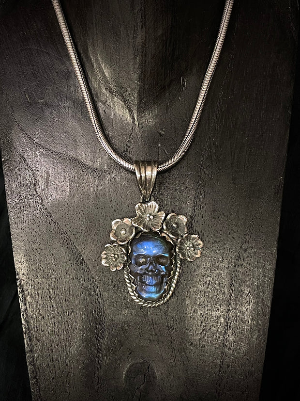 Tibetan Skull Hand-Carved Labradorite Pendant