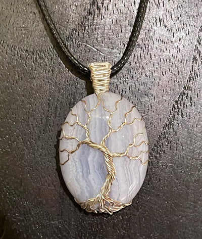 Blue Lace Agate Tree of Life Pendant