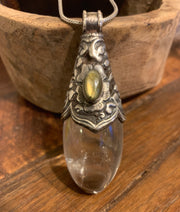 Crystal and Labradorite Pendant - Floating Lotus