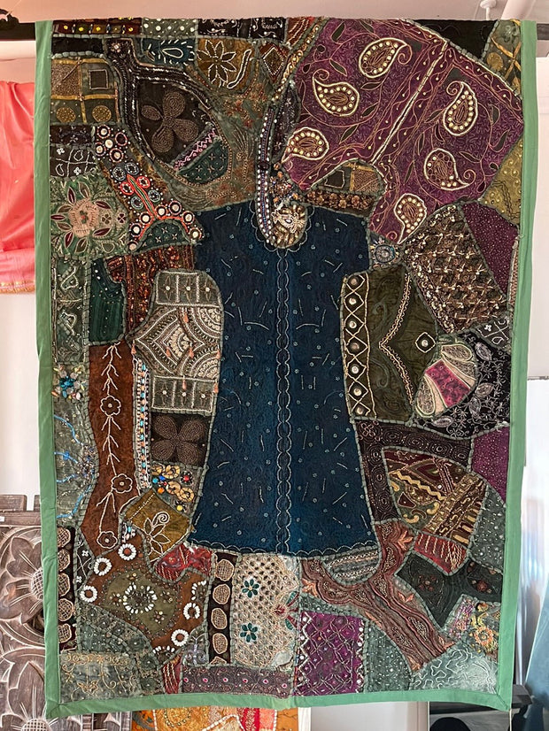 Large Green Banjara Textile - Floating Lotus