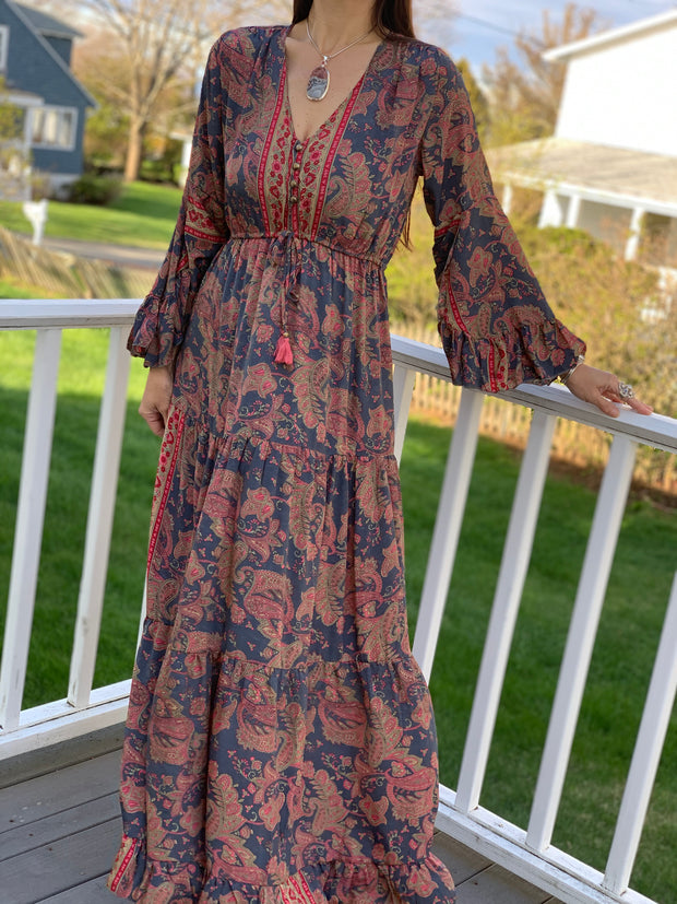 Long Peasant Dress - Floating Lotus