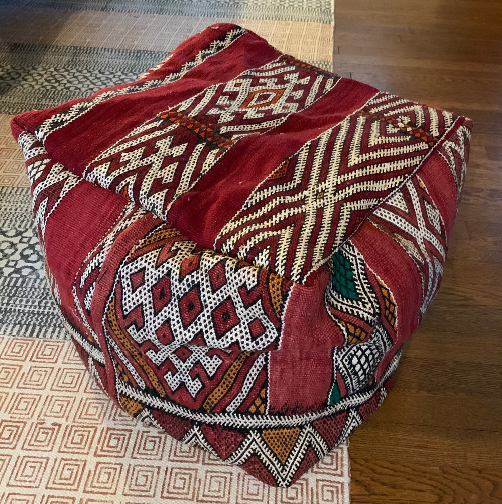 Vintage Kilim Ottoman Pouf - Floating Lotus