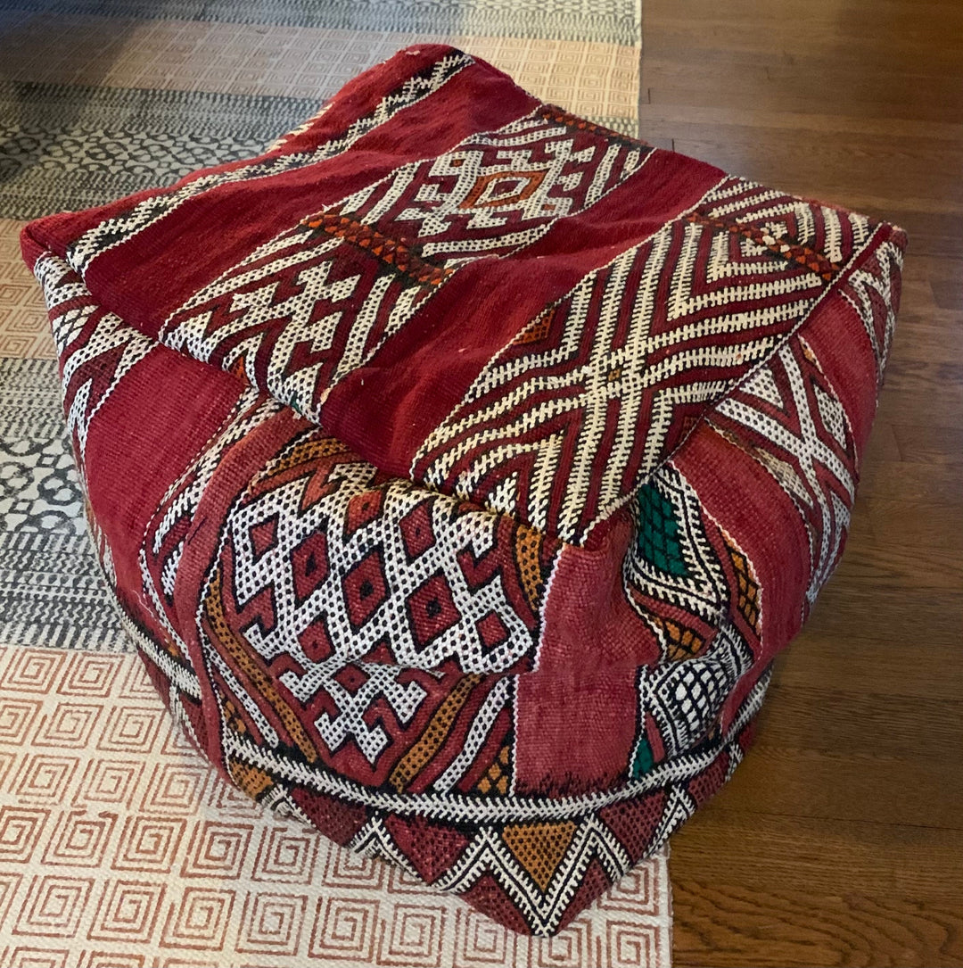 Vintage Kilim Ottoman Pouf - Floating Lotus